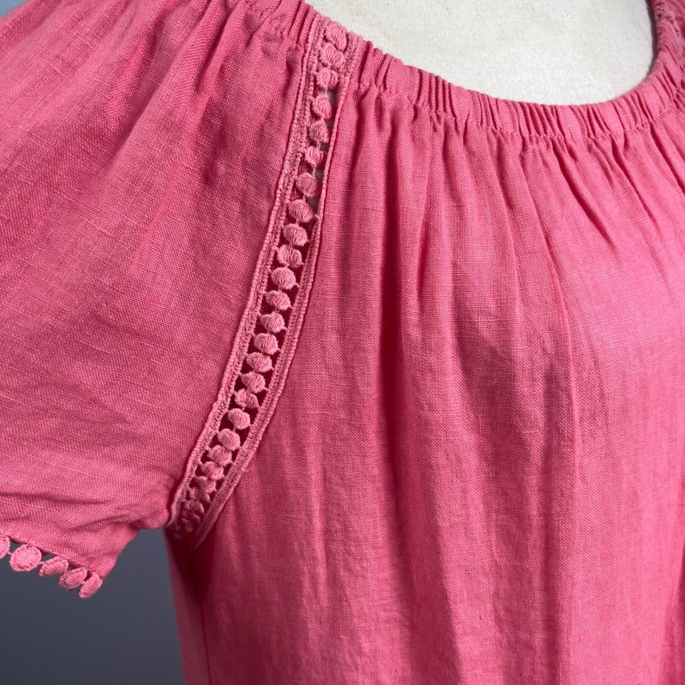 Anthropologie Luisa Perla Linen Dress Italy Coral Pink Eyelet Lace Womens Size M - Picture 5 of 10